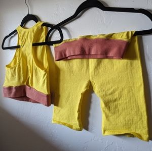 Anthropologie Sports Bra and Bike Short Set - Yellow Size S